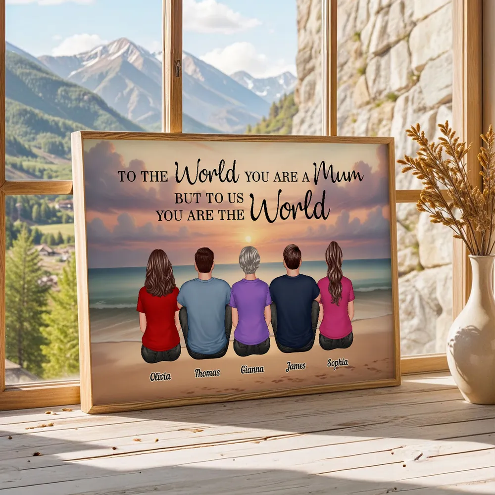 To The World You Are A Mum Poster, Personalized Beach Sunset Family Keepsake, Heartwarming Wall Decor Gift for Mom - Image 2