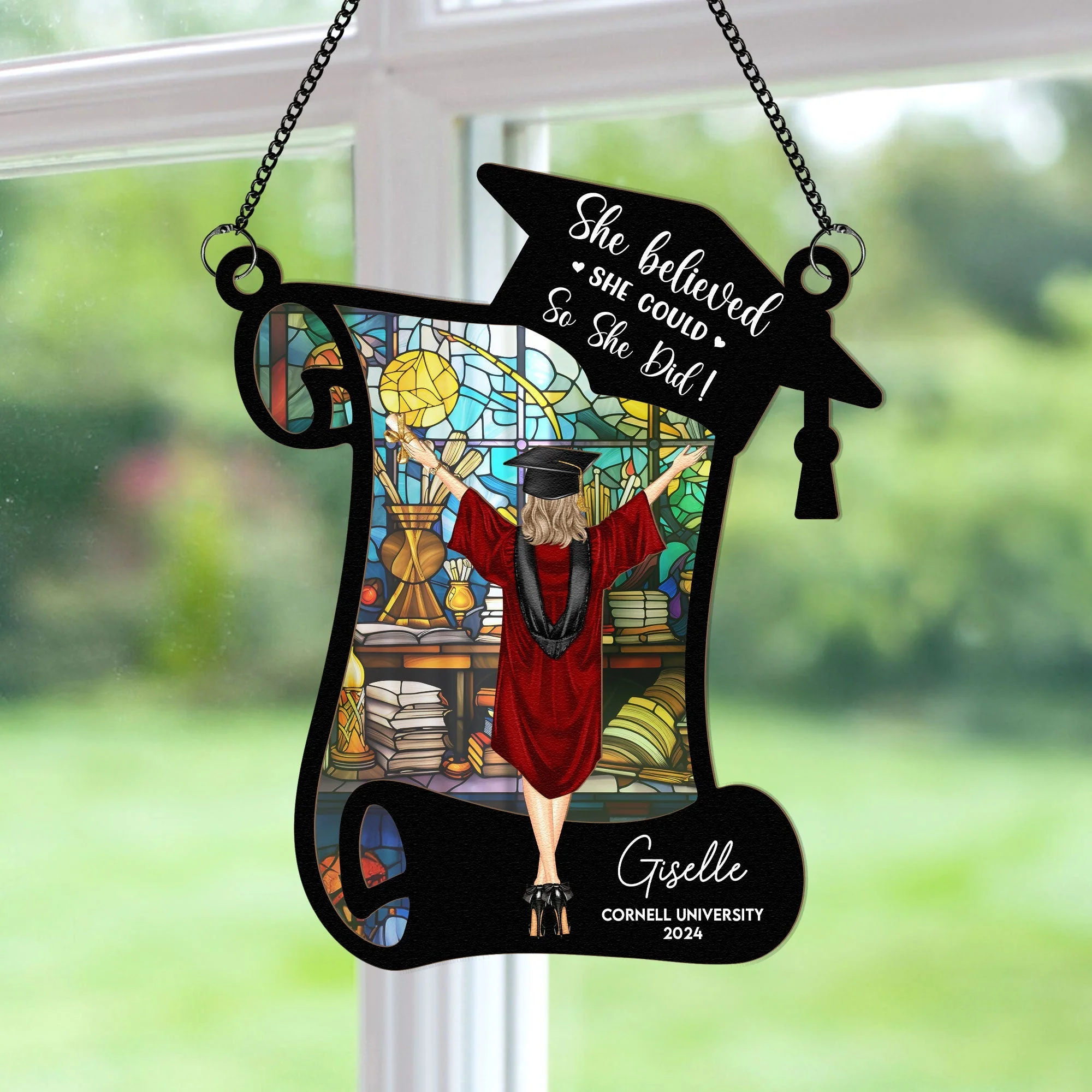 Wood and Acrylic Layered Ornament with 'She Believed She Could So She Did' Graduation Quote, Personalized Window Decor, Thoughtful Gift - Image 4