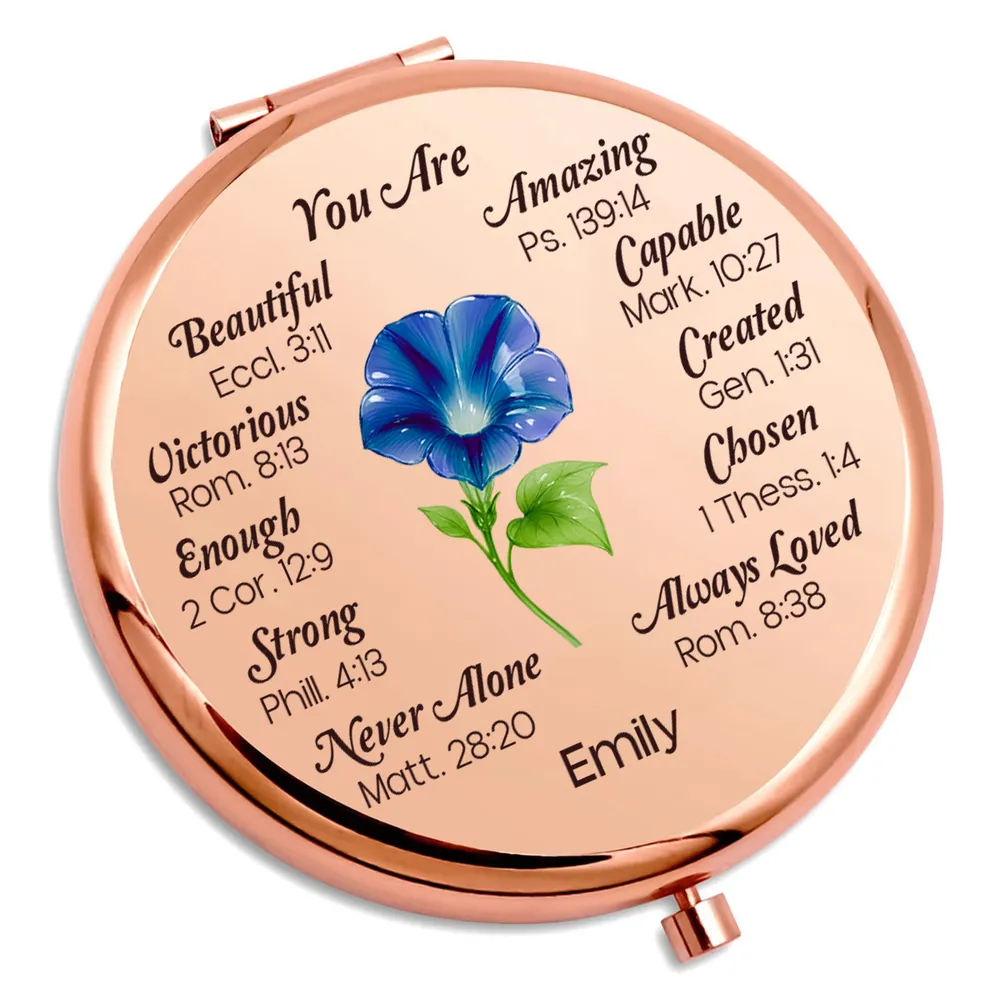 Metal Compact Mirror Personalized Name Gift with Uplifting Faith Words Lily Art Daily Reminder for Mom Daughter Friend - Image 3
