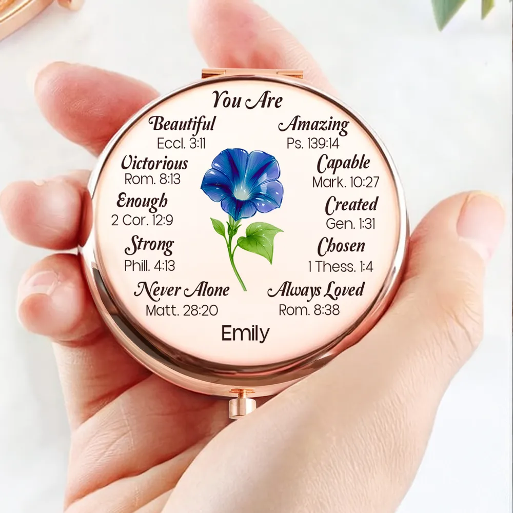 Metal Compact Mirror Personalized Name Gift with Uplifting Faith Words Lily Art Daily Reminder for Mom Daughter Friend - Image 4