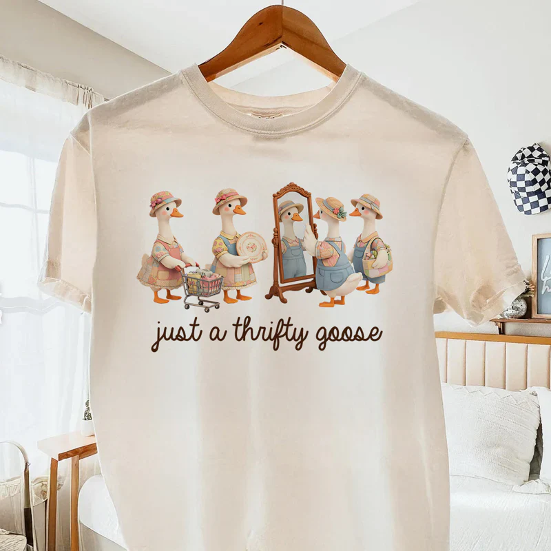 Personalized Just A Thrifty Goose Classic Tee, Cute Cartoon Goose Outfit Gift for Grandma or Mom - Image 2