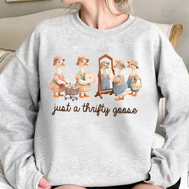 Personalized Just A Thrifty Goose Classic Tee, Cute Cartoon Goose Outfit Gift for Grandma or Mom - Image 5