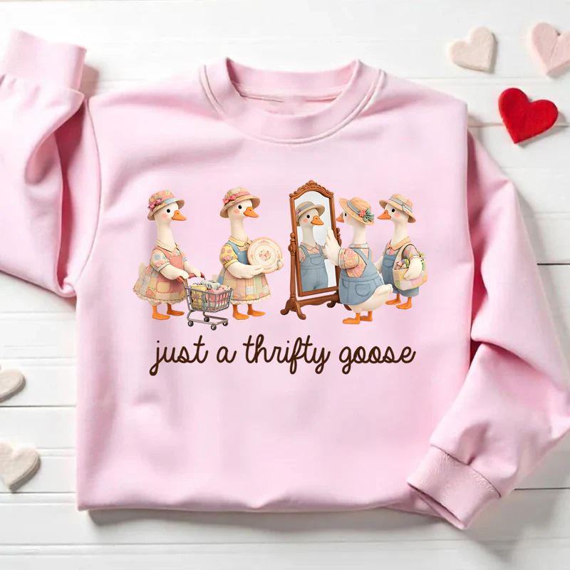 Personalized Just A Thrifty Goose Classic Tee, Cute Cartoon Goose Outfit Gift for Grandma or Mom - Image 6