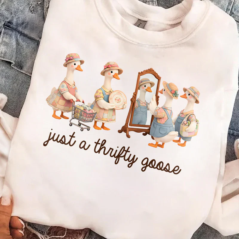 Personalized Just A Thrifty Goose Classic Tee, Cute Cartoon Goose Outfit Gift for Grandma or Mom - Image 8