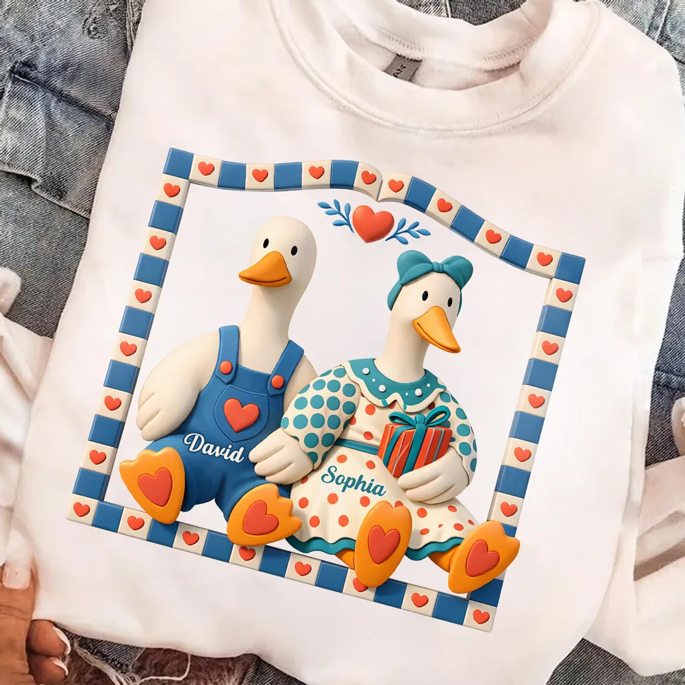 Personalized Goose Couple Classic Tee, Cute Cottagecore Cartoon Art, Romantic Unique Gift for Couples - Image 2