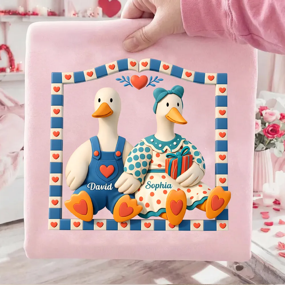 Personalized Goose Couple Classic Tee, Cute Cottagecore Cartoon Art, Romantic Unique Gift for Couples - Image 3