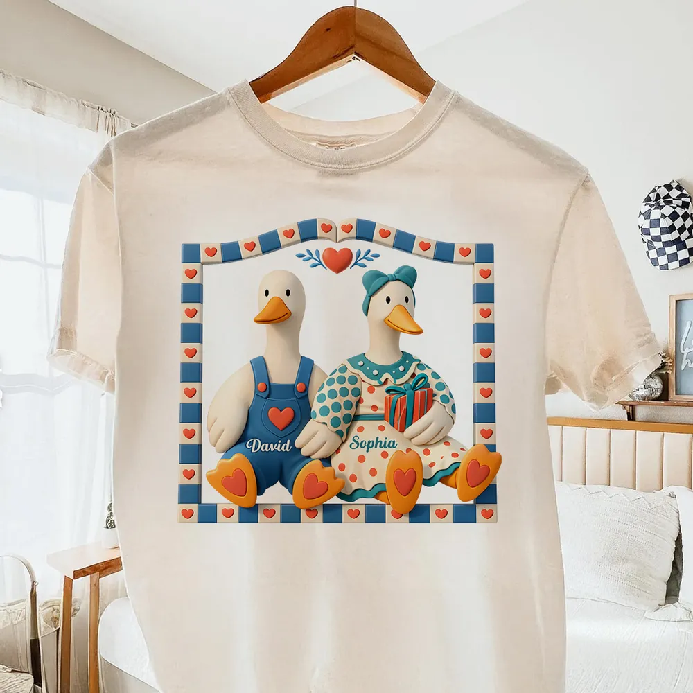 Personalized Goose Couple Classic Tee, Cute Cottagecore Cartoon Art, Romantic Unique Gift for Couples - Image 6
