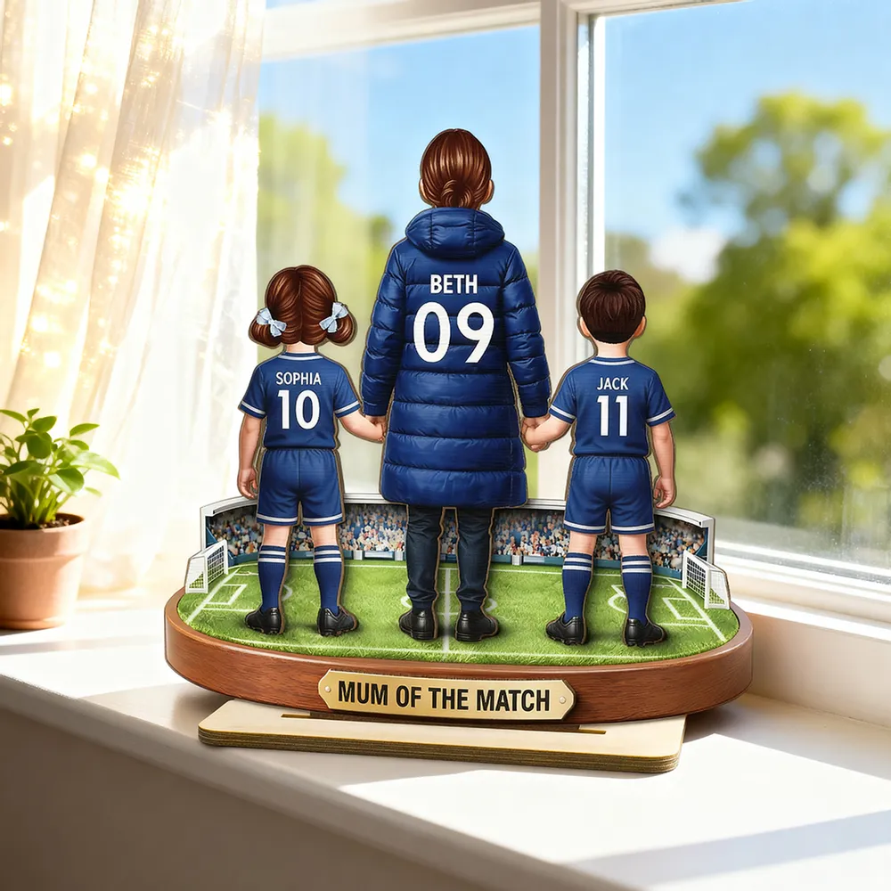 Personalized 2-Layer Wooden Plaque Soccer Mom and Kids Holding Hands Field Scene, Mum of the Match Unique Gift - Image 7