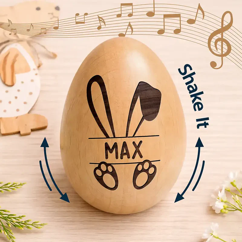 Personalized Bunny Wooden Egg Shaker - Cute Custom Easter Basket Gift for Kids, Sweet Keepsake Surprise - Image 3