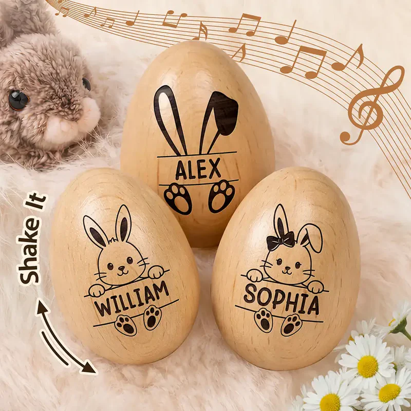 Personalized Bunny Wooden Egg Shaker - Cute Custom Easter Basket Gift for Kids, Sweet Keepsake Surprise - Image 6