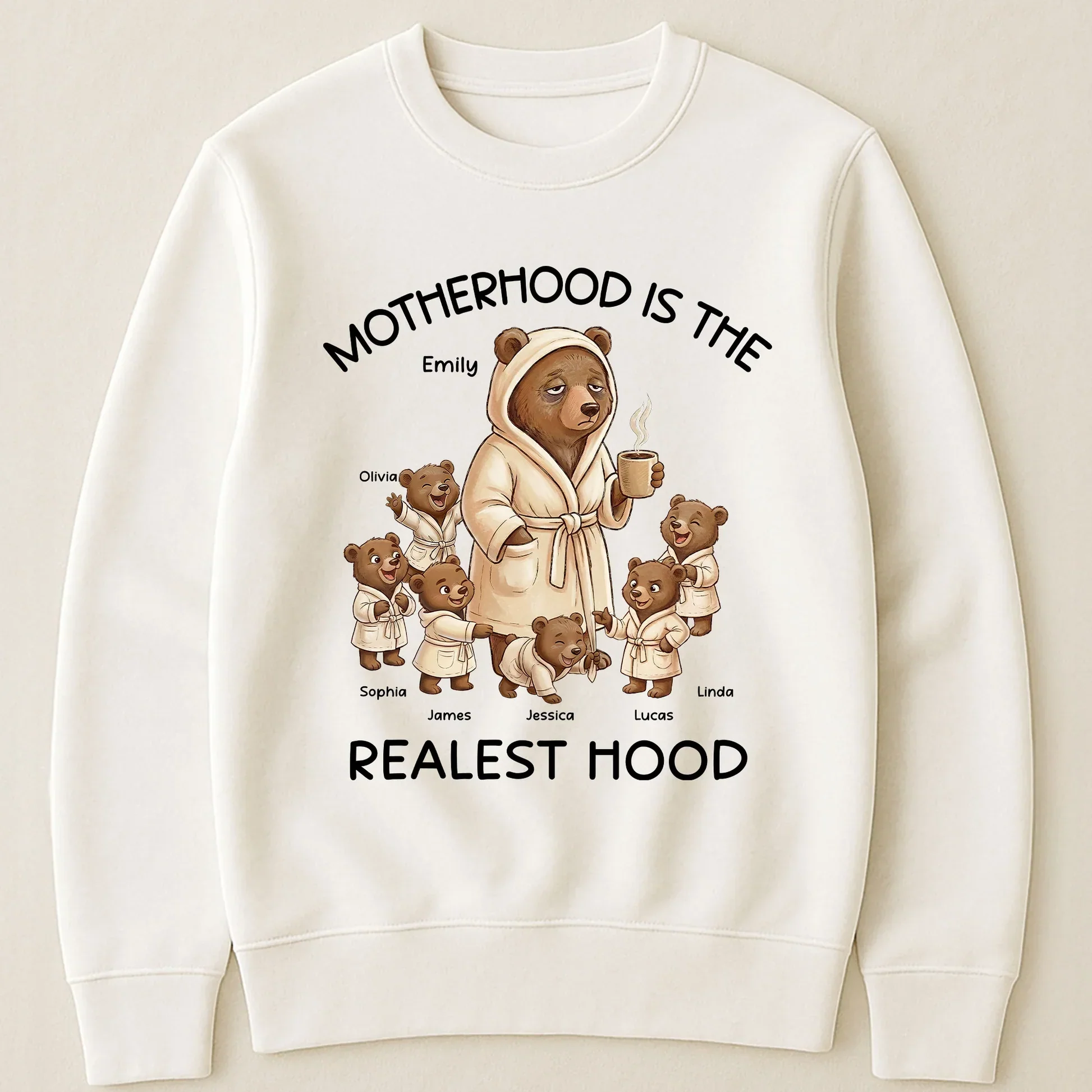 Personalized Mama Bear Classic Tee Motherhood Is The Realest Hood Cute Cartoon Gift for Mom - Image 3