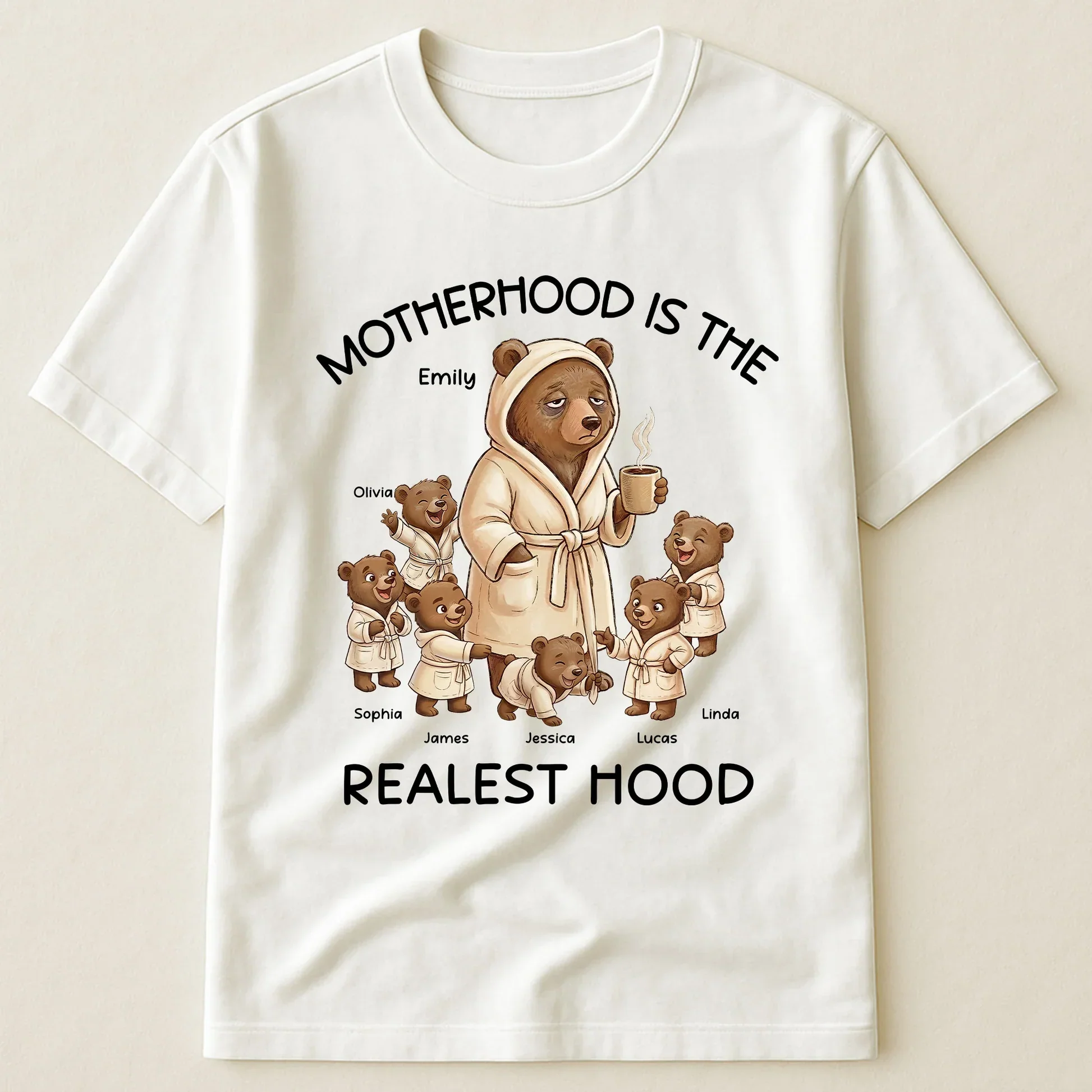 Personalized Mama Bear Classic Tee Motherhood Is The Realest Hood Cute Cartoon Gift for Mom - Image 5