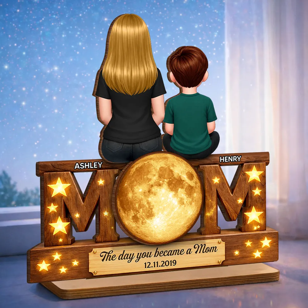 Personalized 2-Layer Wooden Plaque Mom and Daughter Sitting Together - Unique Mother's Day Gift for a Sweet Family Keepsake - Image 2
