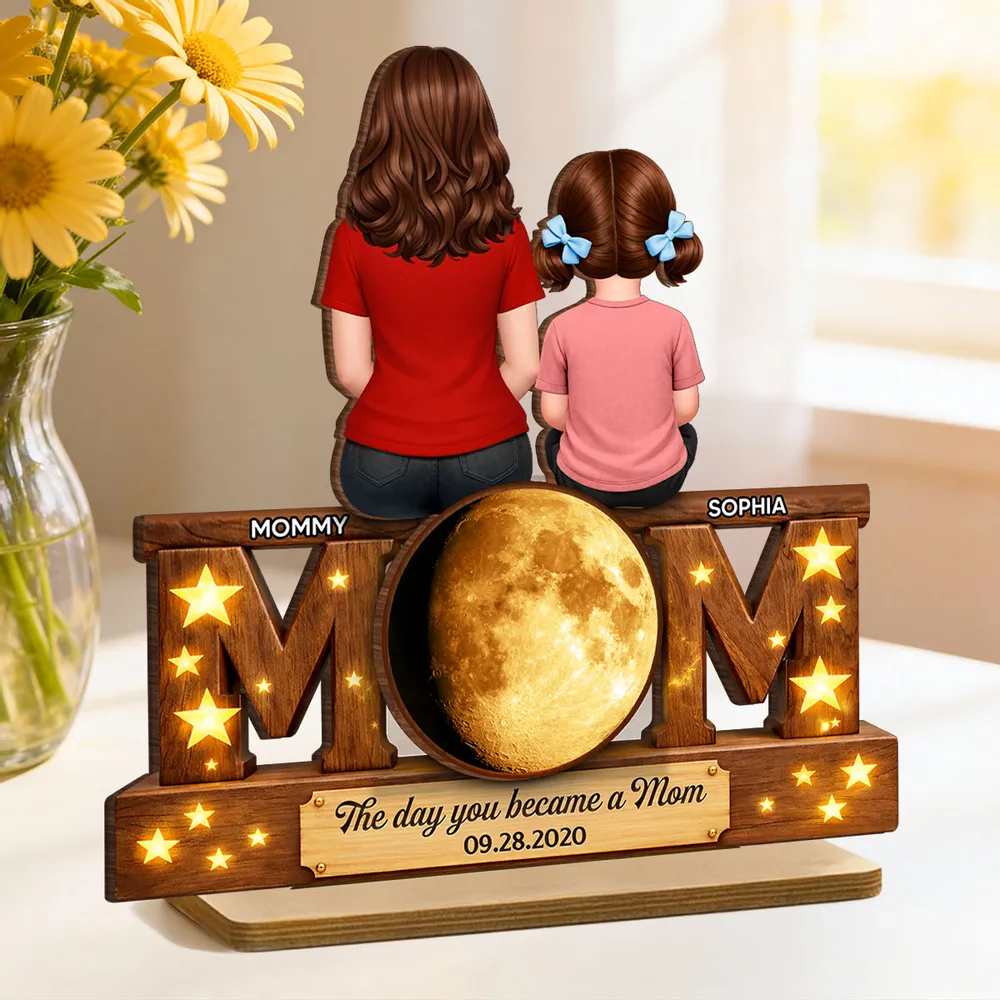 Personalized 2-Layer Wooden Plaque Mom and Daughter Sitting Together - Unique Mother's Day Gift for a Sweet Family Keepsake - Image 3