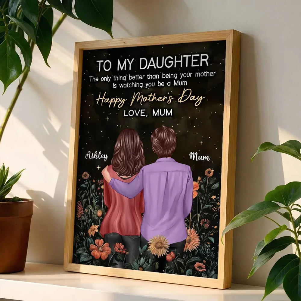 To My Daughter Personalized Poster, Heartwarming Mum Message with Golden Script and Floral Night Sky, Unique Mother's Day Gift - Image 2