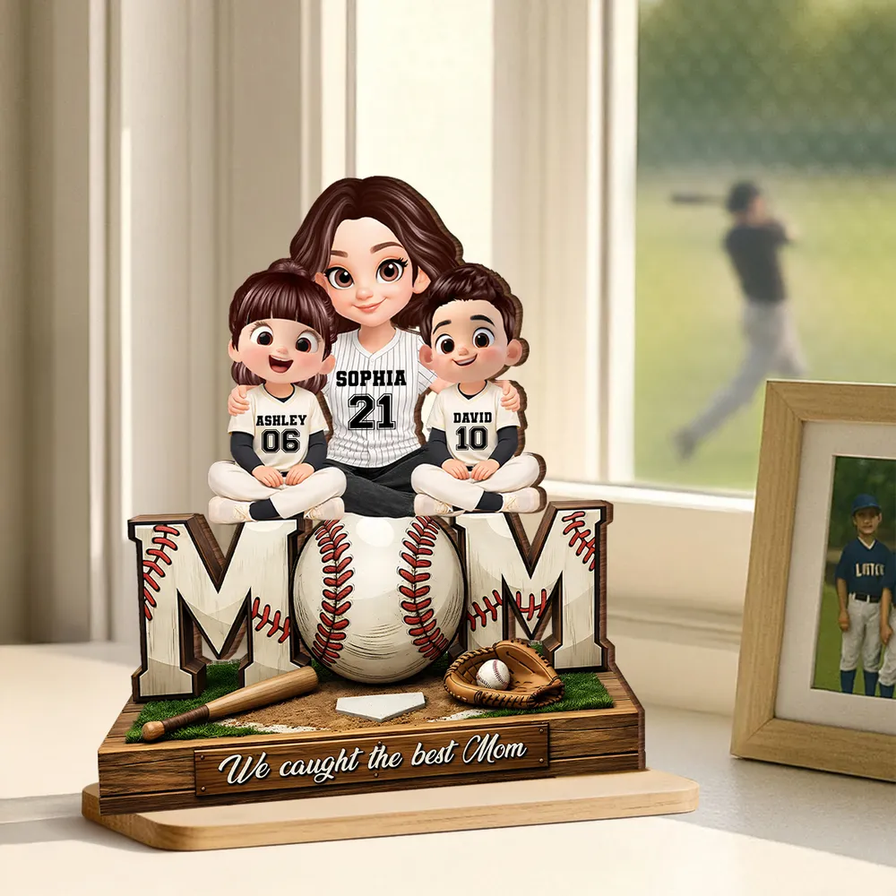 2-Layer Wooden Plaque Personalized Baseball Mom and Kids Team Jersey Look - Sweet Living Room Display and Creative Gift for Mom - Image 2