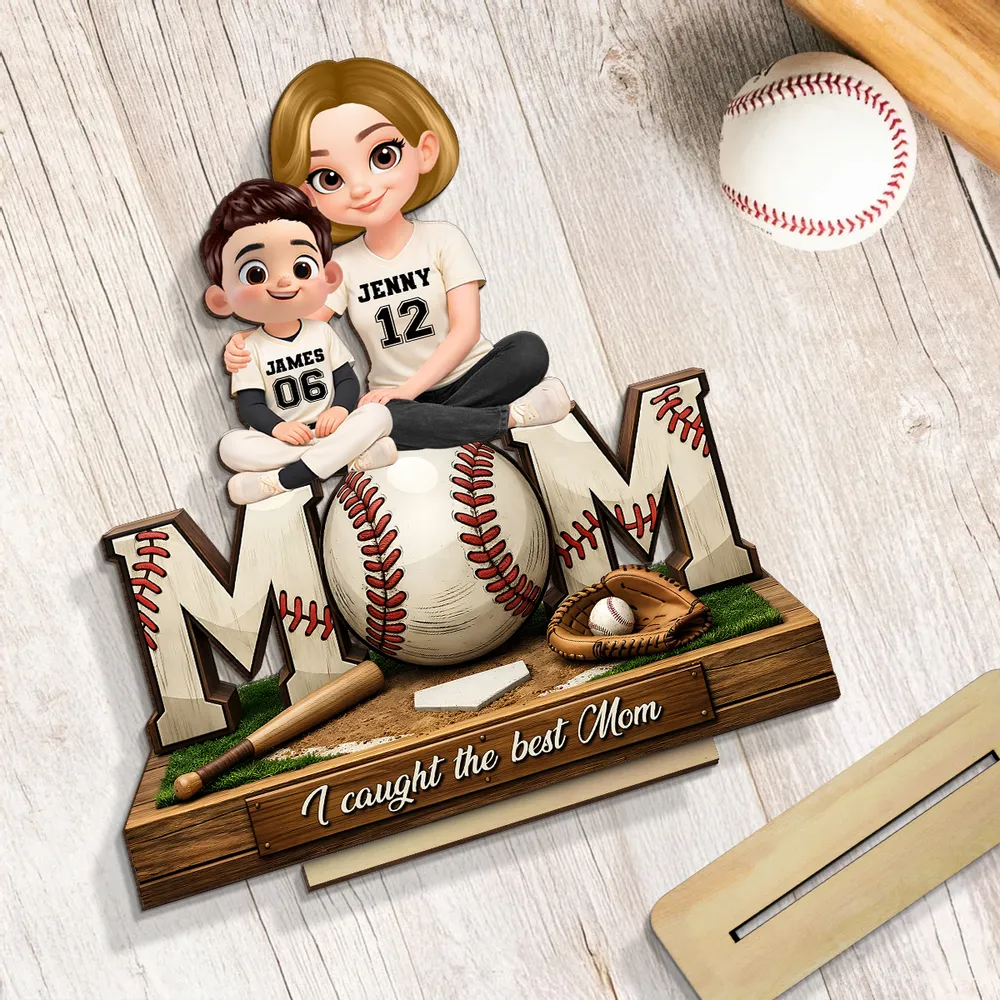 2-Layer Wooden Plaque Personalized Baseball Mom and Kids Team Jersey Look - Sweet Living Room Display and Creative Gift for Mom - Image 5
