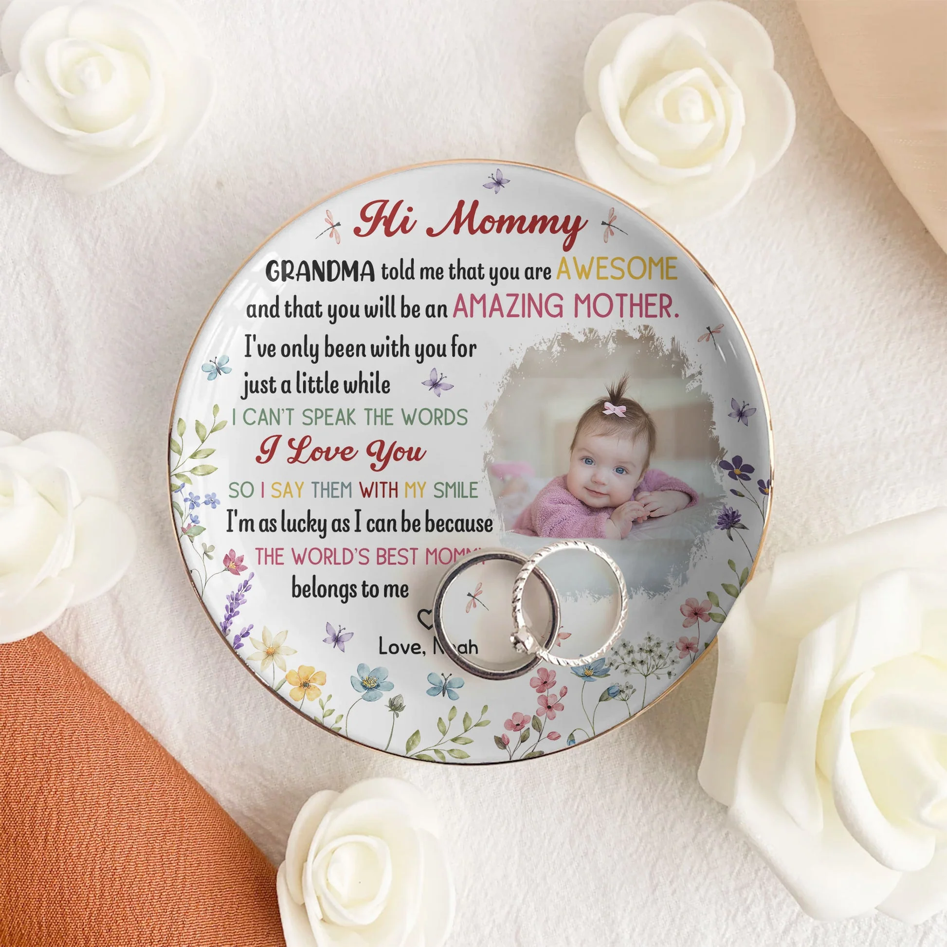 Hi Mommy Round Jewelry Dish, Personalized Baby Photo Keepsake, Heartwarming Jewelry Storage, Thoughtful Gift for New Mom - Image 3