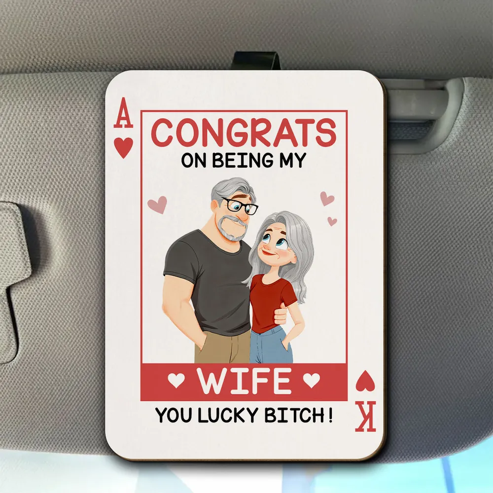 Personalized Wooden Car Visor Clip Funny Couple Illustration Card Style Car Decor, Unique Gift for Wife - Image 5