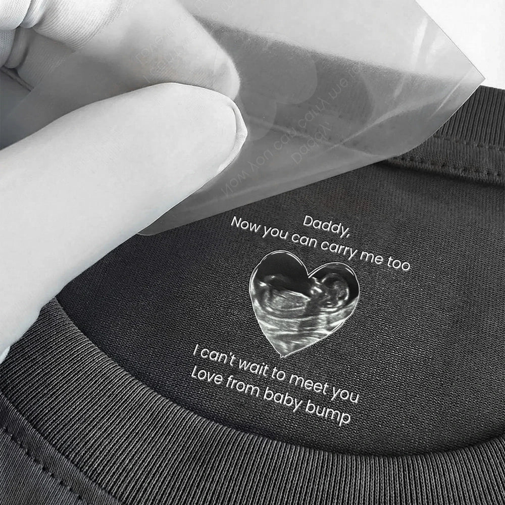 Personalized Hidden Message Neck Tag Classic Tee, Daddy I Can't Wait To Meet You, Heart Sonogram Gift for Dad - Image 3