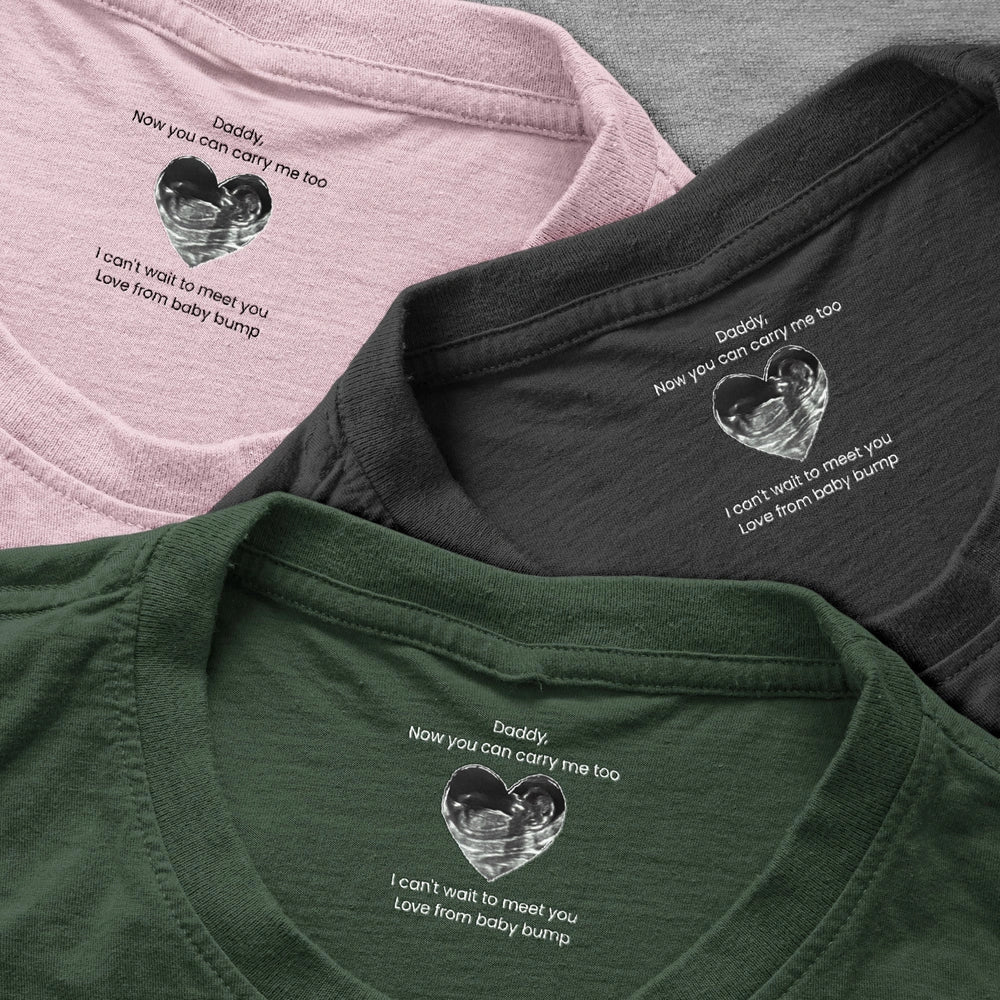 Personalized Hidden Message Neck Tag Classic Tee, Daddy I Can't Wait To Meet You, Heart Sonogram Gift for Dad - Image 4
