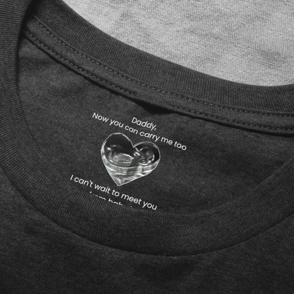Personalized Hidden Message Neck Tag Classic Tee, Daddy I Can't Wait To Meet You, Heart Sonogram Gift for Dad - Image 5