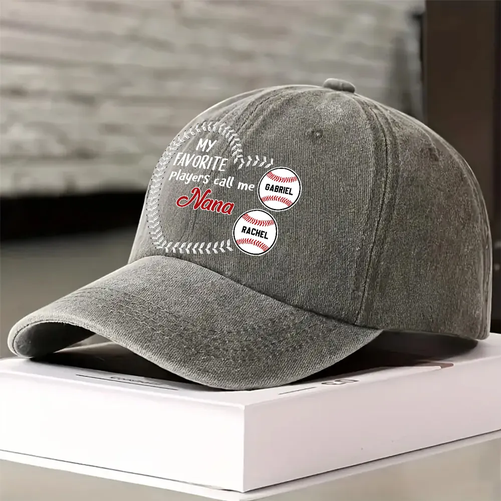 Personalized Washed Denim Baseball Cap, My Favorite Players Call Me Grandma, Vintage Baseball Gift for Grandma - Image 3
