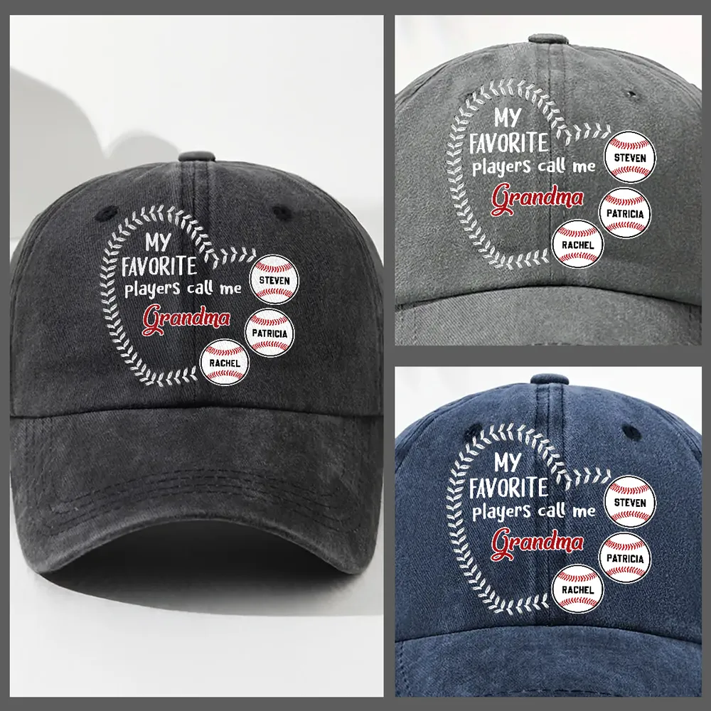 Personalized Washed Denim Baseball Cap, My Favorite Players Call Me Grandma, Vintage Baseball Gift for Grandma - Image 6