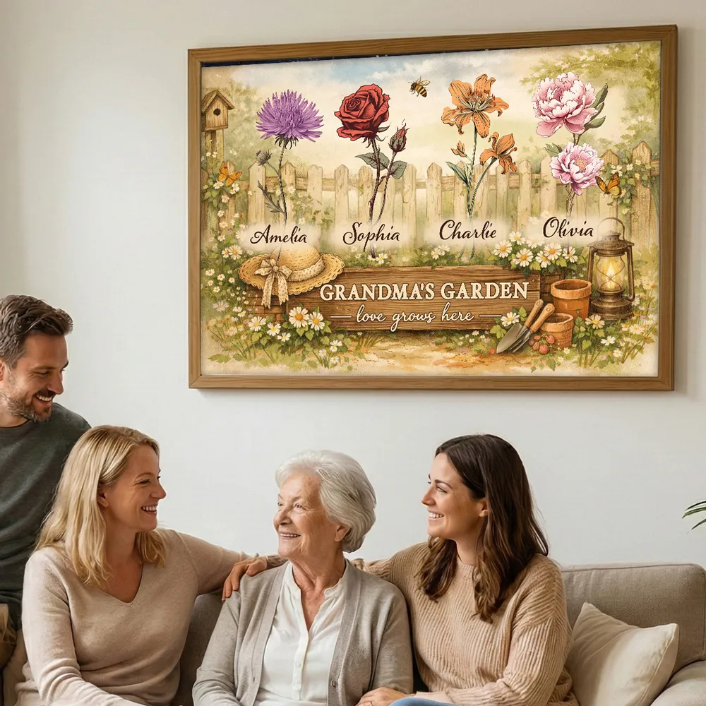 Personalized Grandma's Garden Flowers Poster, Vintage Cottagecore Wall Art, Unique Gift for Grandma or Mom - Image 3