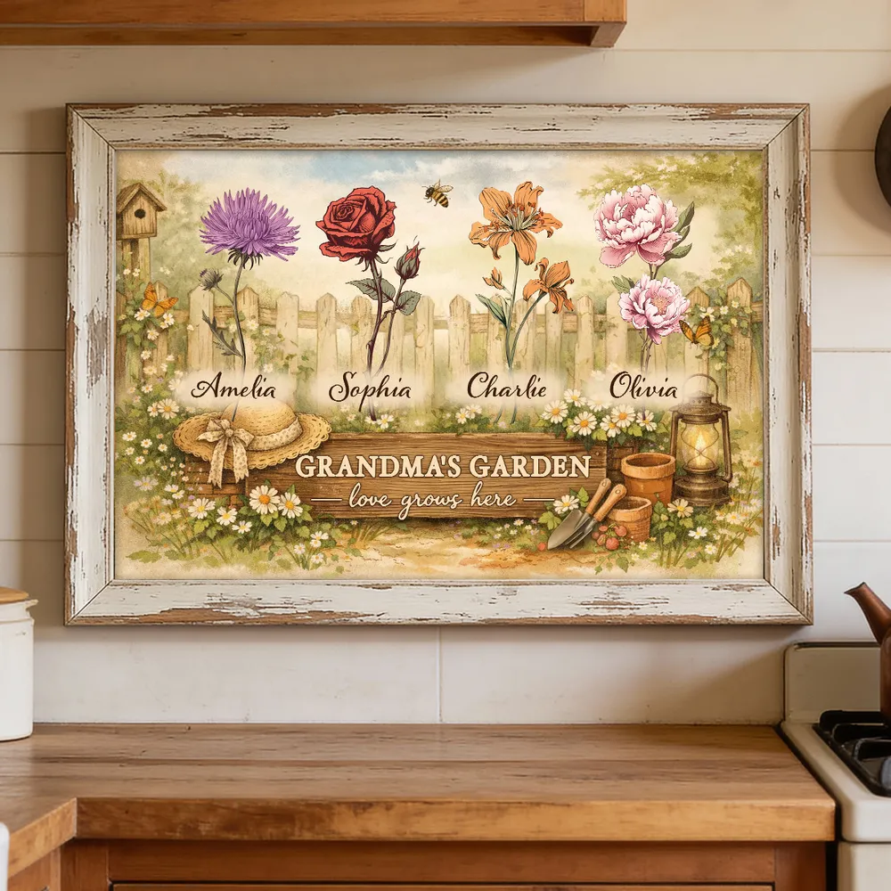 Personalized Grandma's Garden Flowers Poster, Vintage Cottagecore Wall Art, Unique Gift for Grandma or Mom - Image 5