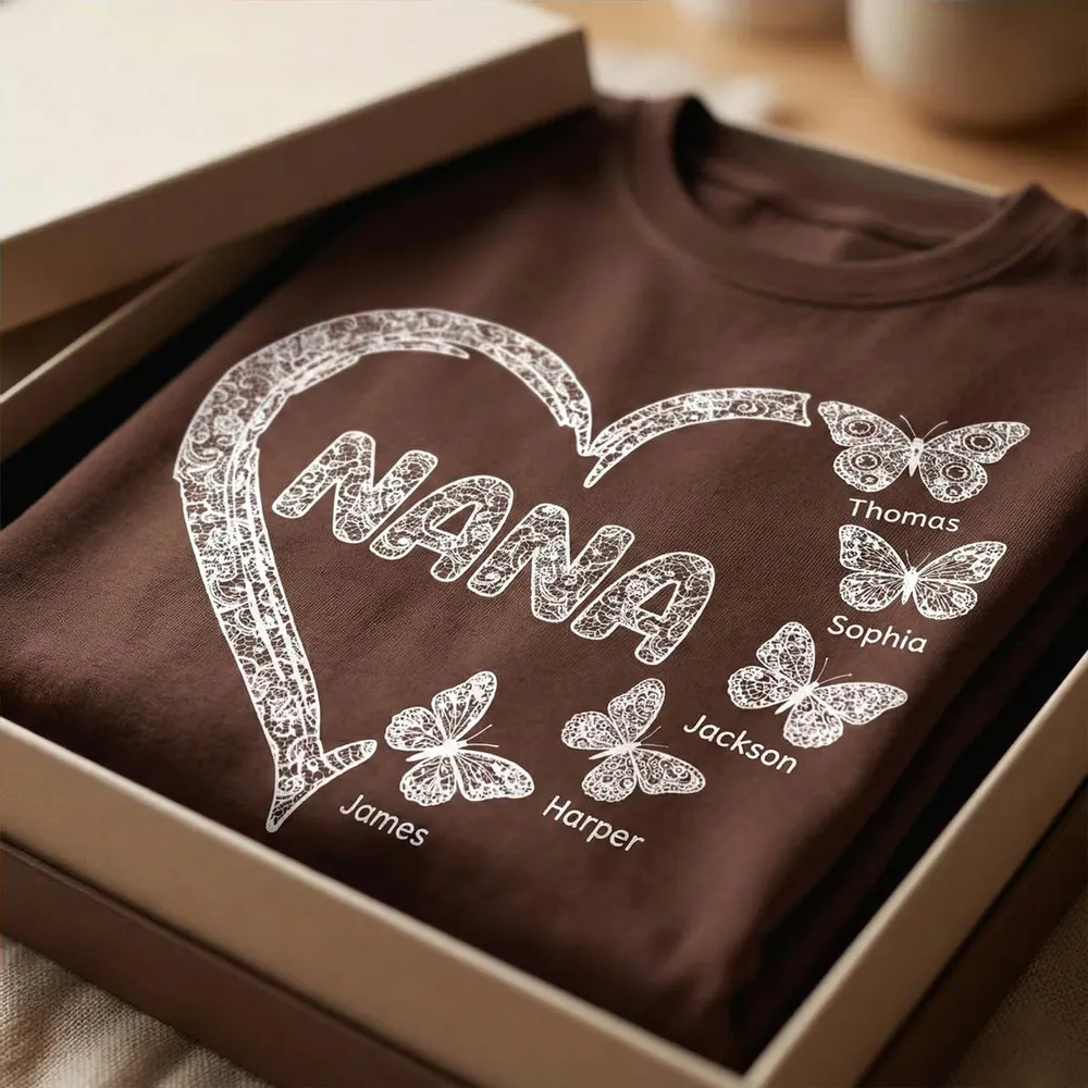 Personalized Classic Tee for Grandma, Lace Heart Nana Butterfly Design, Unique Custom Gift for Mother's Day - Image 2