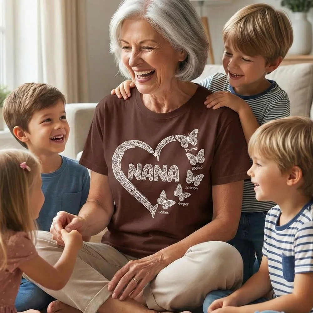 Personalized Classic Tee for Grandma, Lace Heart Nana Butterfly Design, Unique Custom Gift for Mother's Day - Image 3
