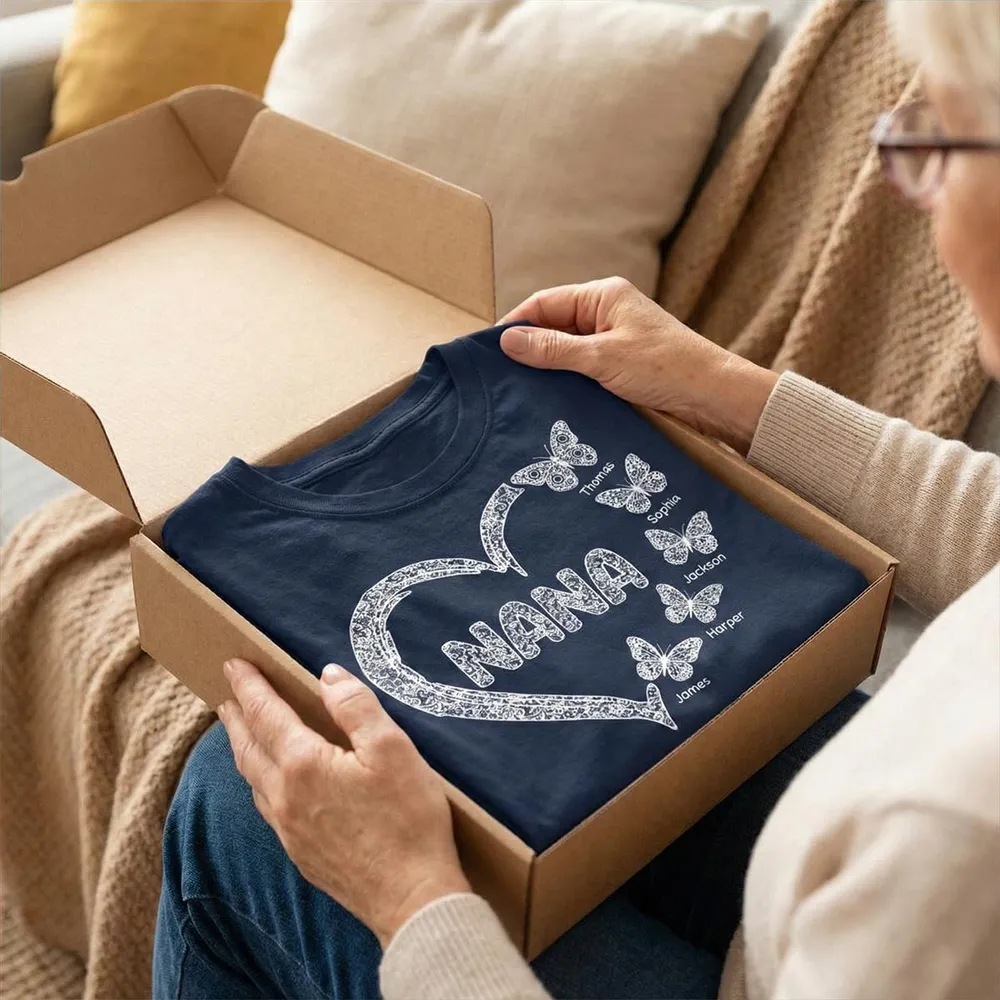 Personalized Classic Tee for Grandma, Lace Heart Nana Butterfly Design, Unique Custom Gift for Mother's Day - Image 4