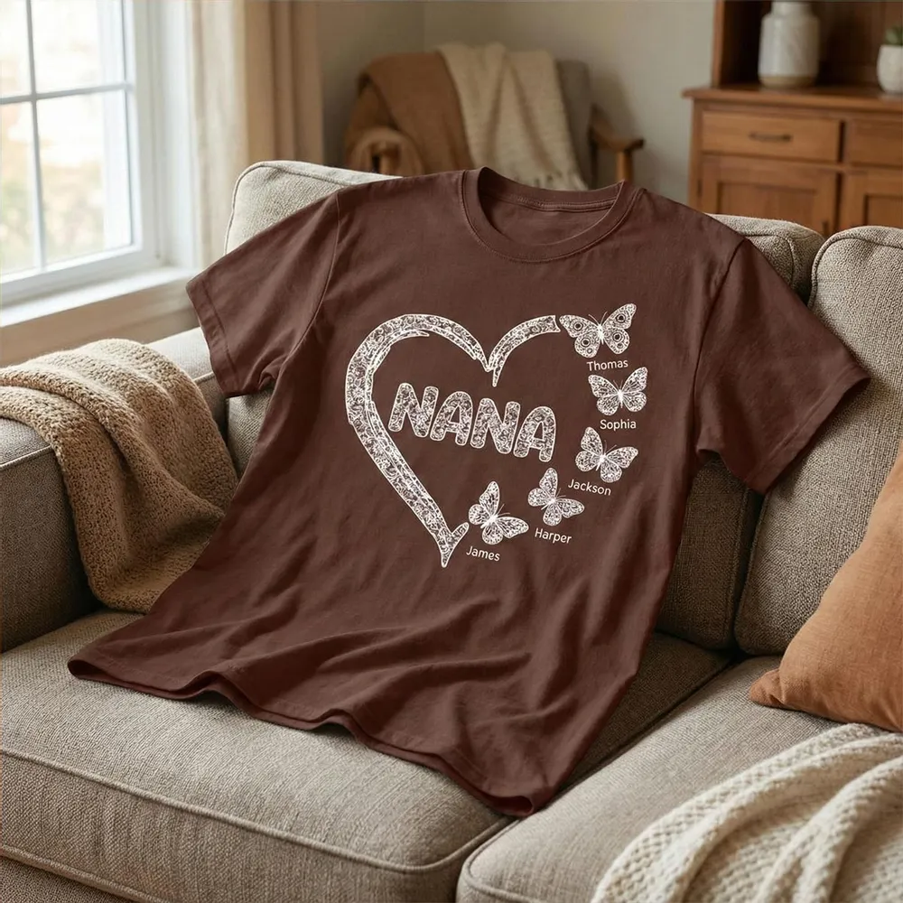 Personalized Classic Tee for Grandma, Lace Heart Nana Butterfly Design, Unique Custom Gift for Mother's Day - Image 5