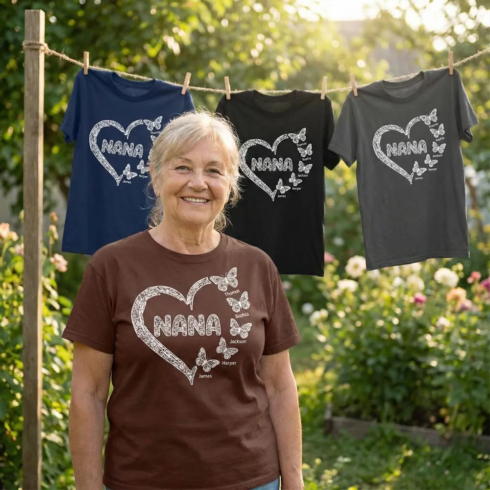 Personalized Classic Tee for Grandma, Lace Heart Nana Butterfly Design, Unique Custom Gift for Mother's Day - Image 6