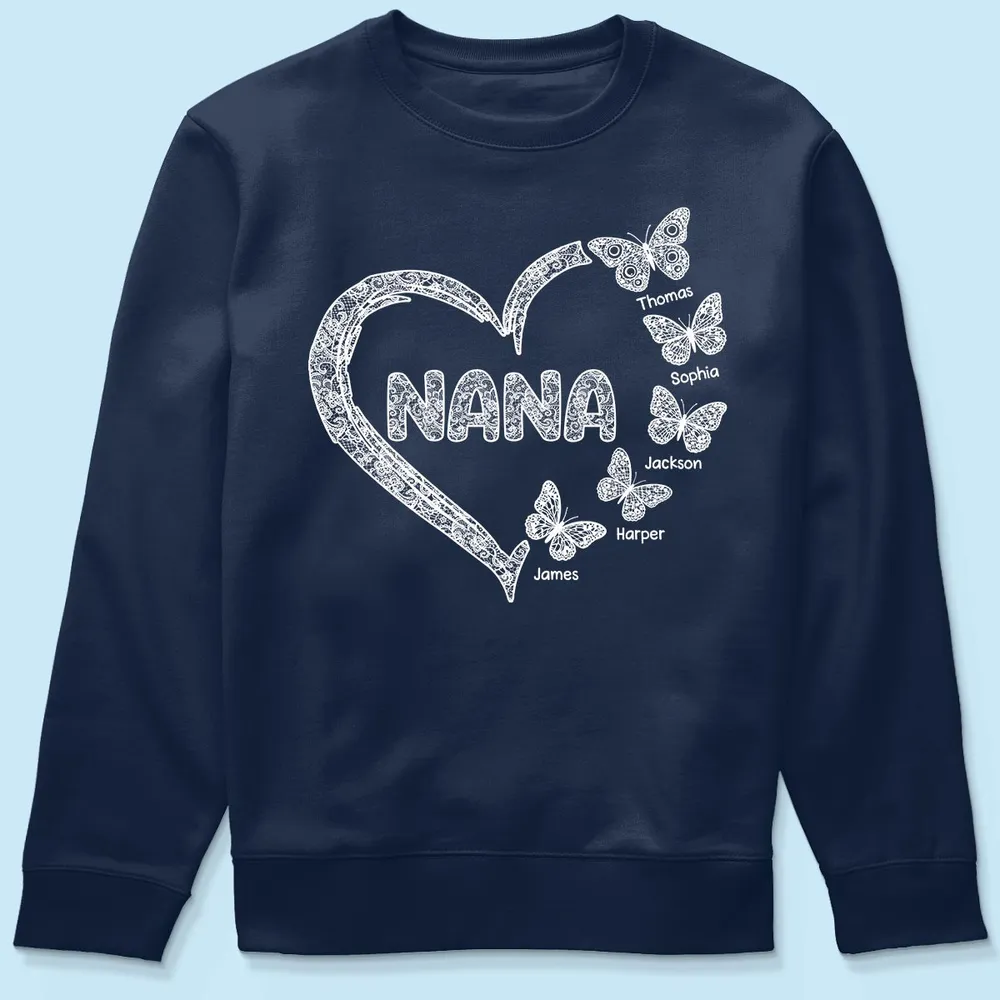 Personalized Classic Tee for Grandma, Lace Heart Nana Butterfly Design, Unique Custom Gift for Mother's Day - Image 8