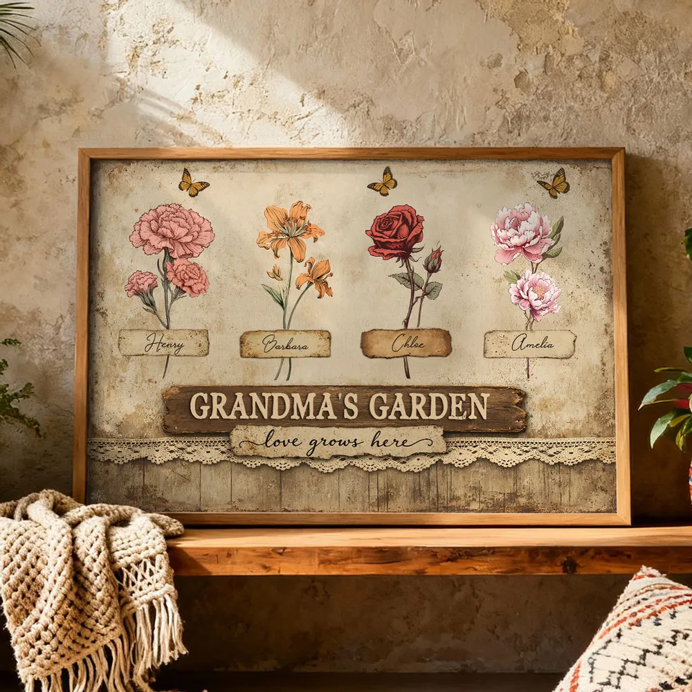 Personalized Grandma's Garden Poster, Vintage Floral Butterflies Wall Art, Unique Gift for Grandma or Mom - Image 3