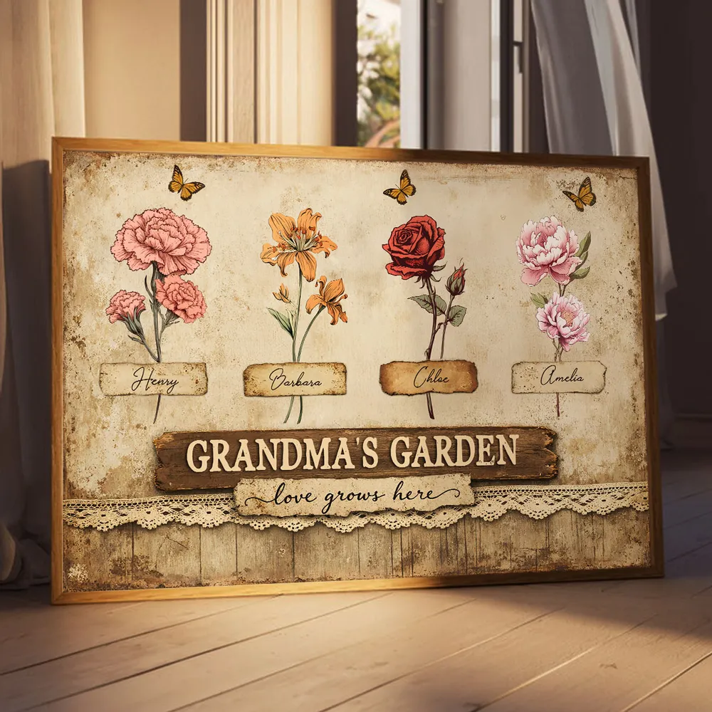 Personalized Grandma's Garden Poster, Vintage Floral Butterflies Wall Art, Unique Gift for Grandma or Mom - Image 4