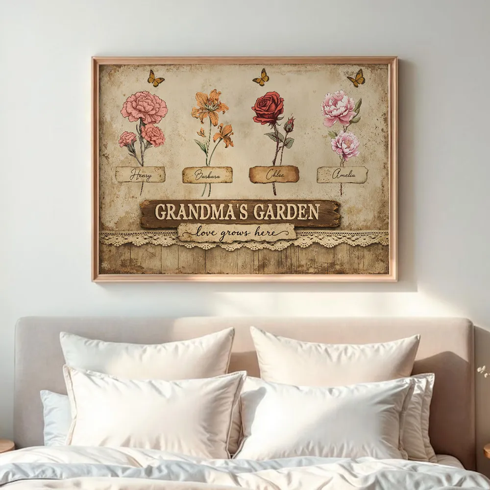 Personalized Grandma's Garden Poster, Vintage Floral Butterflies Wall Art, Unique Gift for Grandma or Mom - Image 6