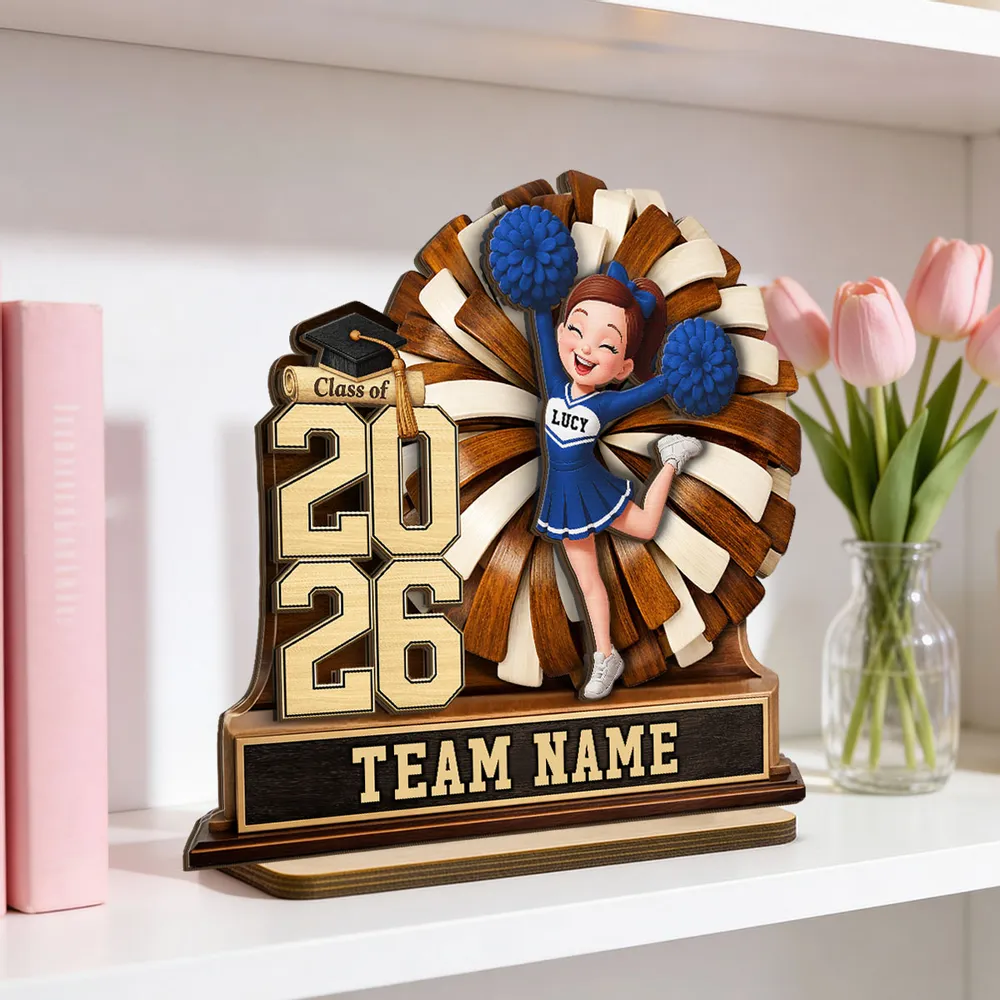Personalized 2-Layer Wooden Plaque Cheerleader Graduation Decor With Class of and Team Name, Unique Gift - Image 2