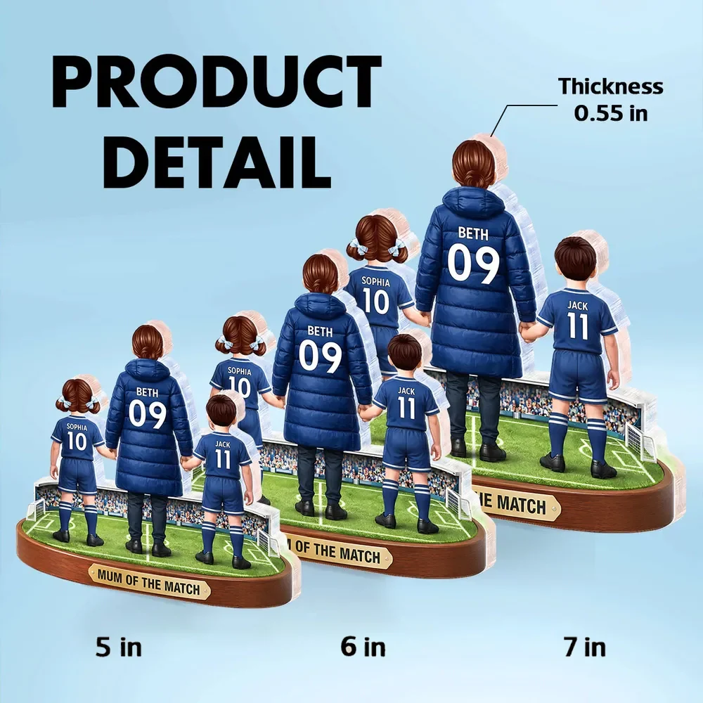 Personalized Shaped Acrylic Block Plaque Soccer Mom Holding Hands with Kids Keepsake, Mum of the Match Gift - Image 4