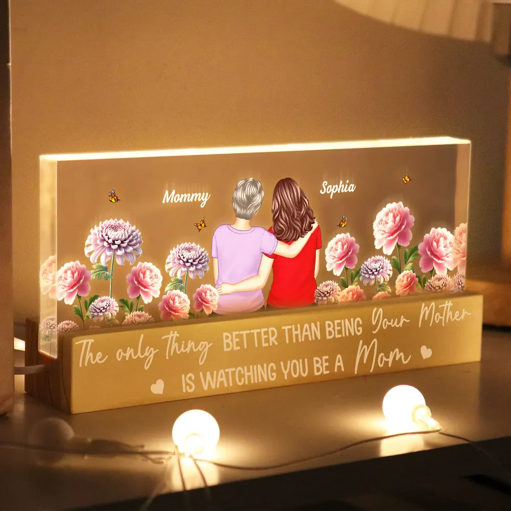 Personalized Block LED Light Plaque Mom and Daughter Hugging Floral Night Light, Unique Gift for Mom or Daughter - Image 3