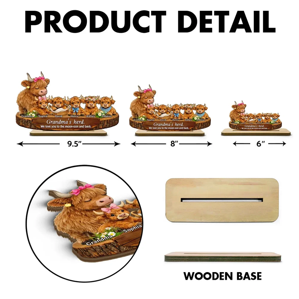 Personalized 2-Layer Wooden Plaque Highland Cow Family, Grandma & Grandpa's Herd, Unique Gift for Grandparents - Image 4