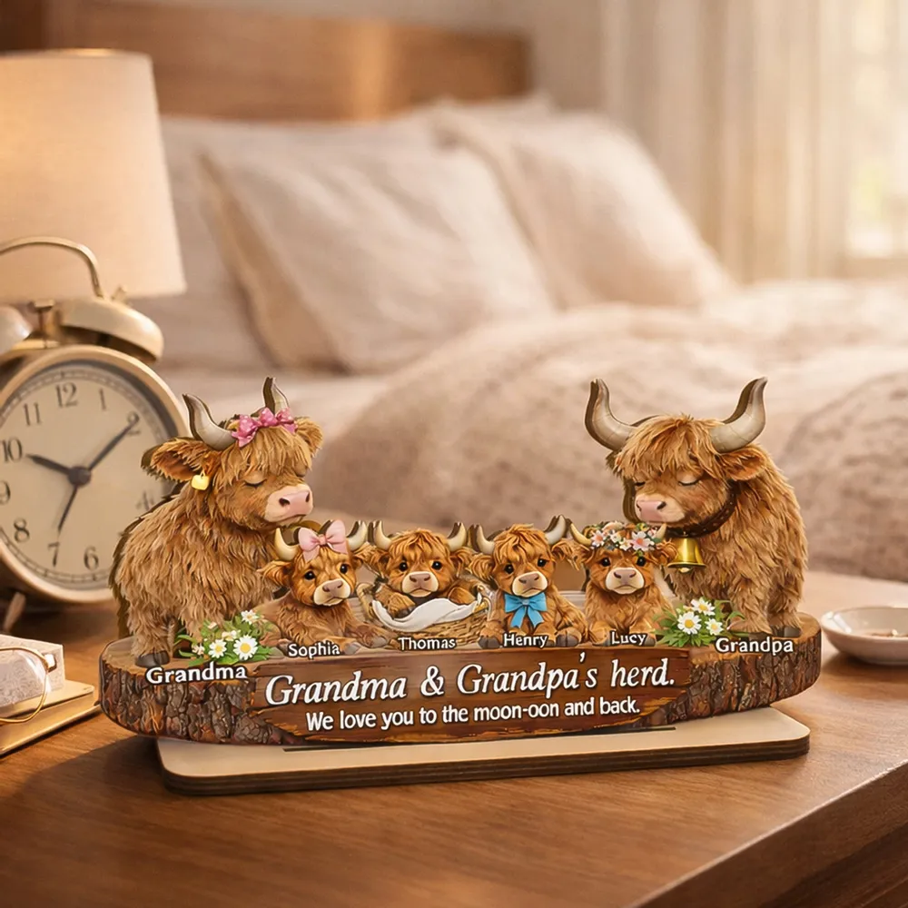 Personalized 2-Layer Wooden Plaque Highland Cow Family, Grandma & Grandpa's Herd, Unique Gift for Grandparents - Image 8