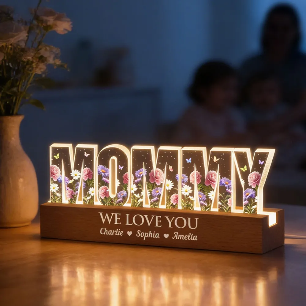 Personalized Block LED Light Plaque for Grandma with Floral Letters and Warm Glow, Unique Custom Gift for Family Love - Image 3