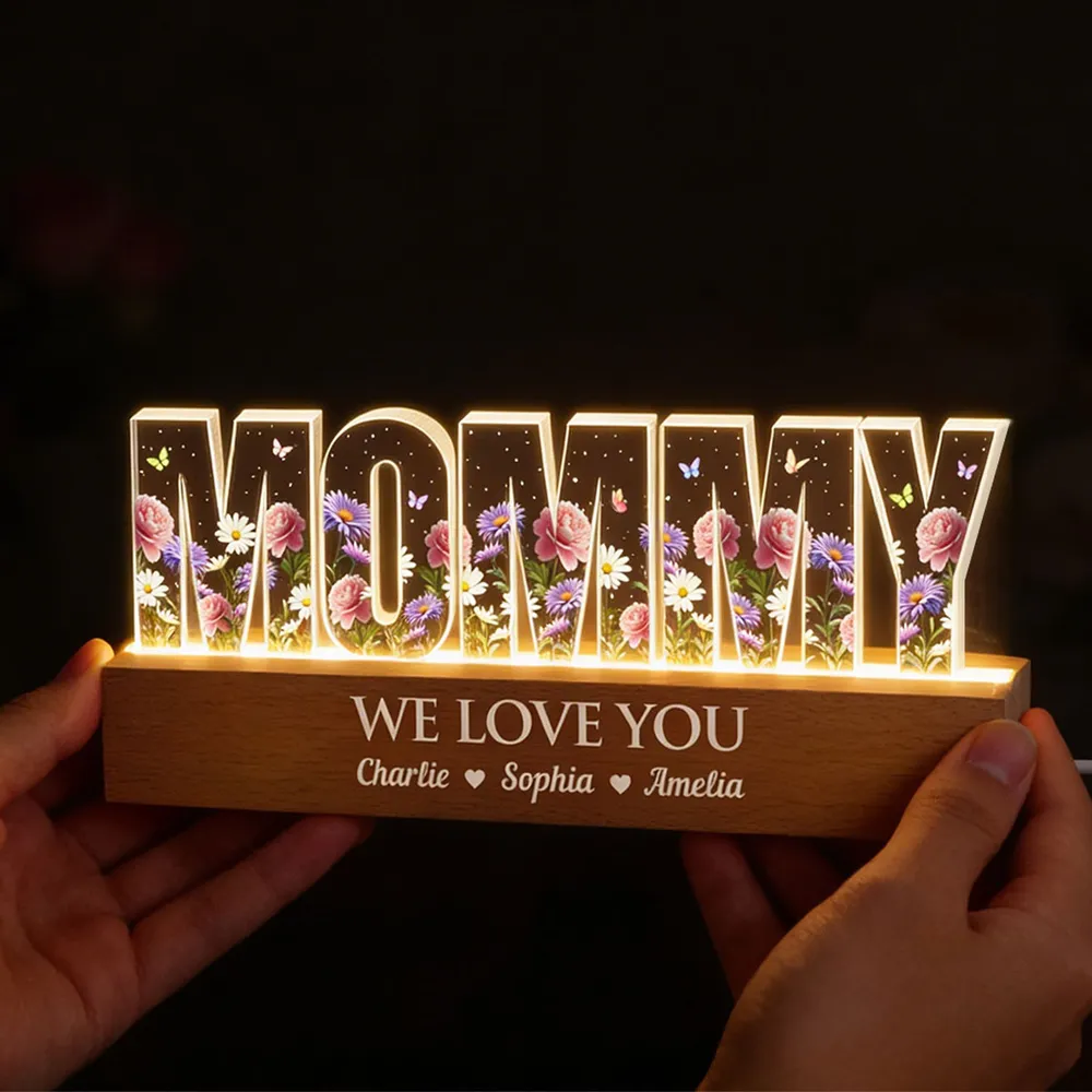 Personalized Block LED Light Plaque for Grandma with Floral Letters and Warm Glow, Unique Custom Gift for Family Love - Image 6
