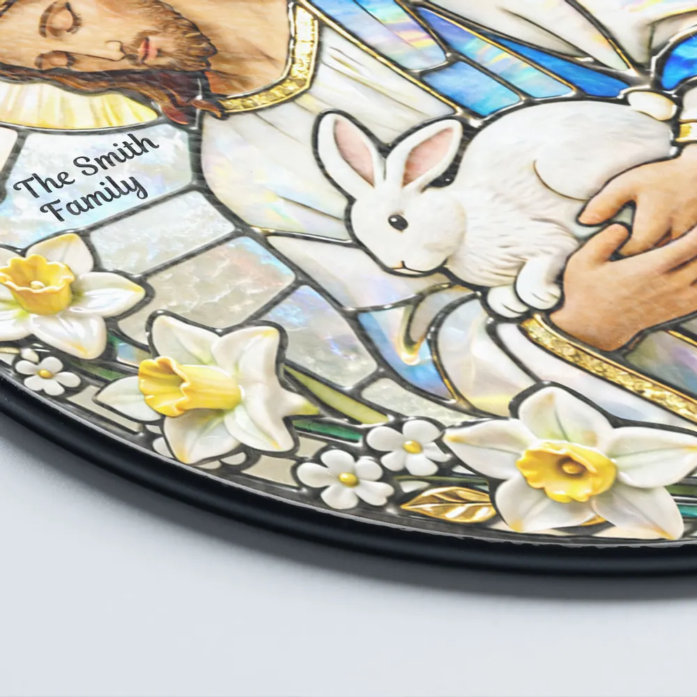 Personalized Jesus With Bunny Glass Suncatcher Ornament for Easter Window Display, Bright Colorful Light, Unique Religious Gift - Image 7