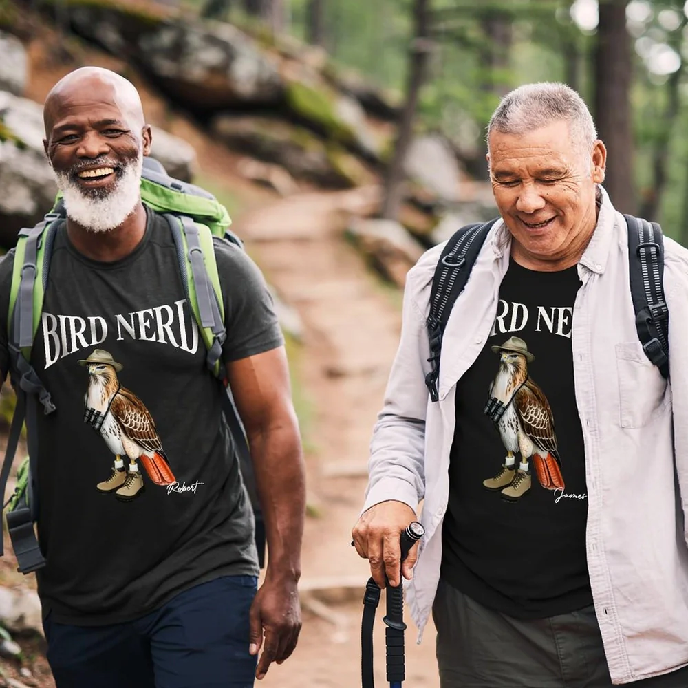 Personalized Bird Nerd Classic Tee with Owl in Hat and Binoculars, Funny Birdwatching Look, Unique Gift for Bird Lover - Image 6