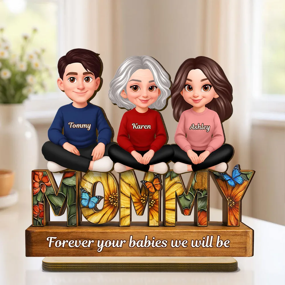 Personalized 2-Layer Wooden Plaque Mom Sign With Butterfly Art, Cute Cartoon Women Sitting, Unique Mother's Day Gift - Image 6