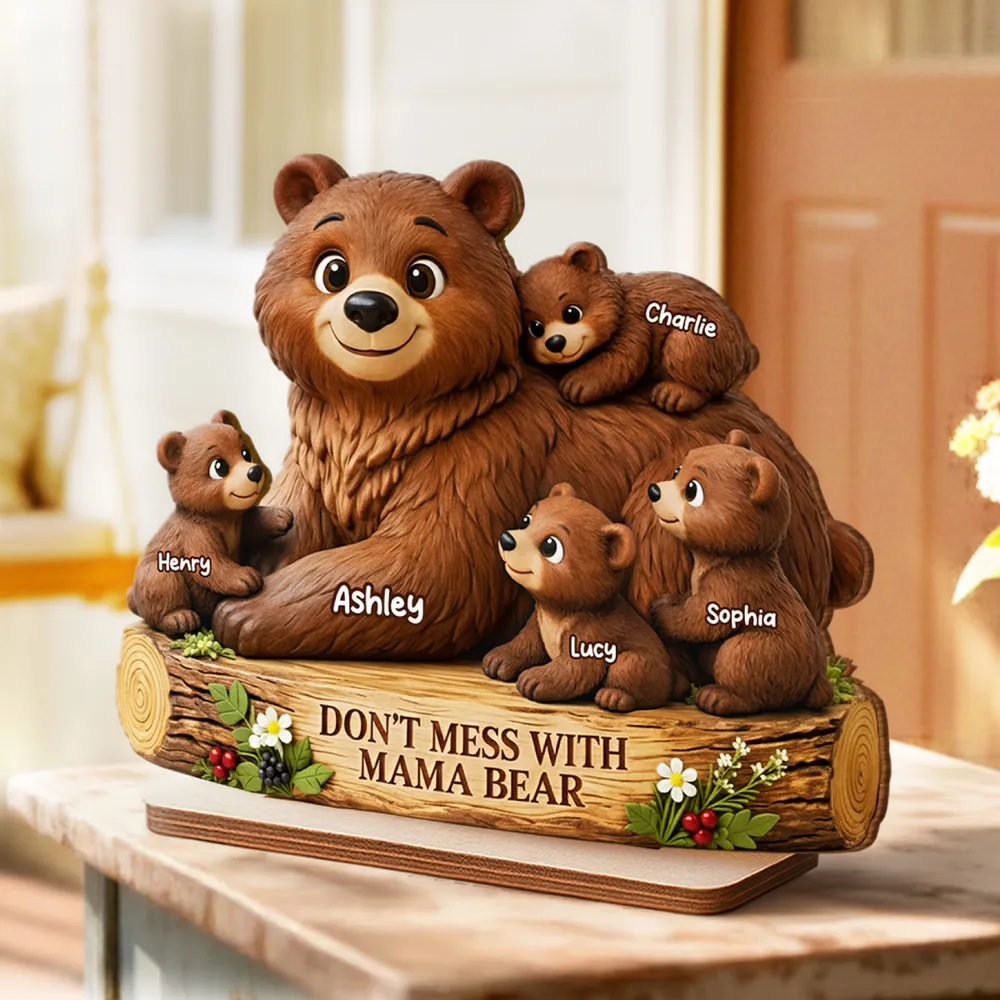Personalized 2-Layer Wooden Plaque Mama Bear With Cubs, Unique Mother's Day Gift for Mom, Warm Family Keepsake Decor - Image 2